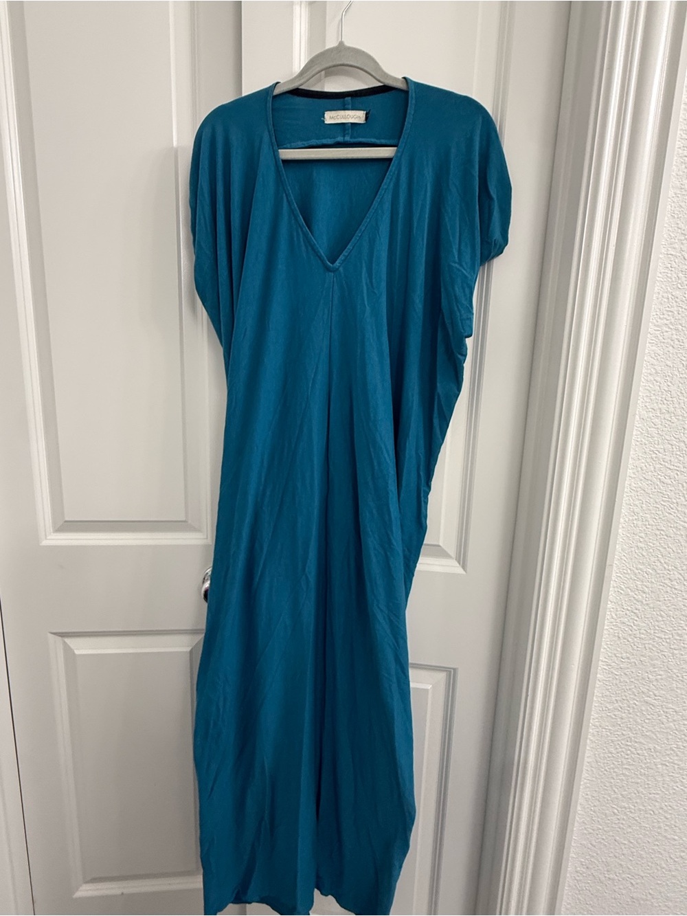 McCullough Teal V-Neck Maxi Kaftan Dress Boho Transitional Versatile Flowy S/M